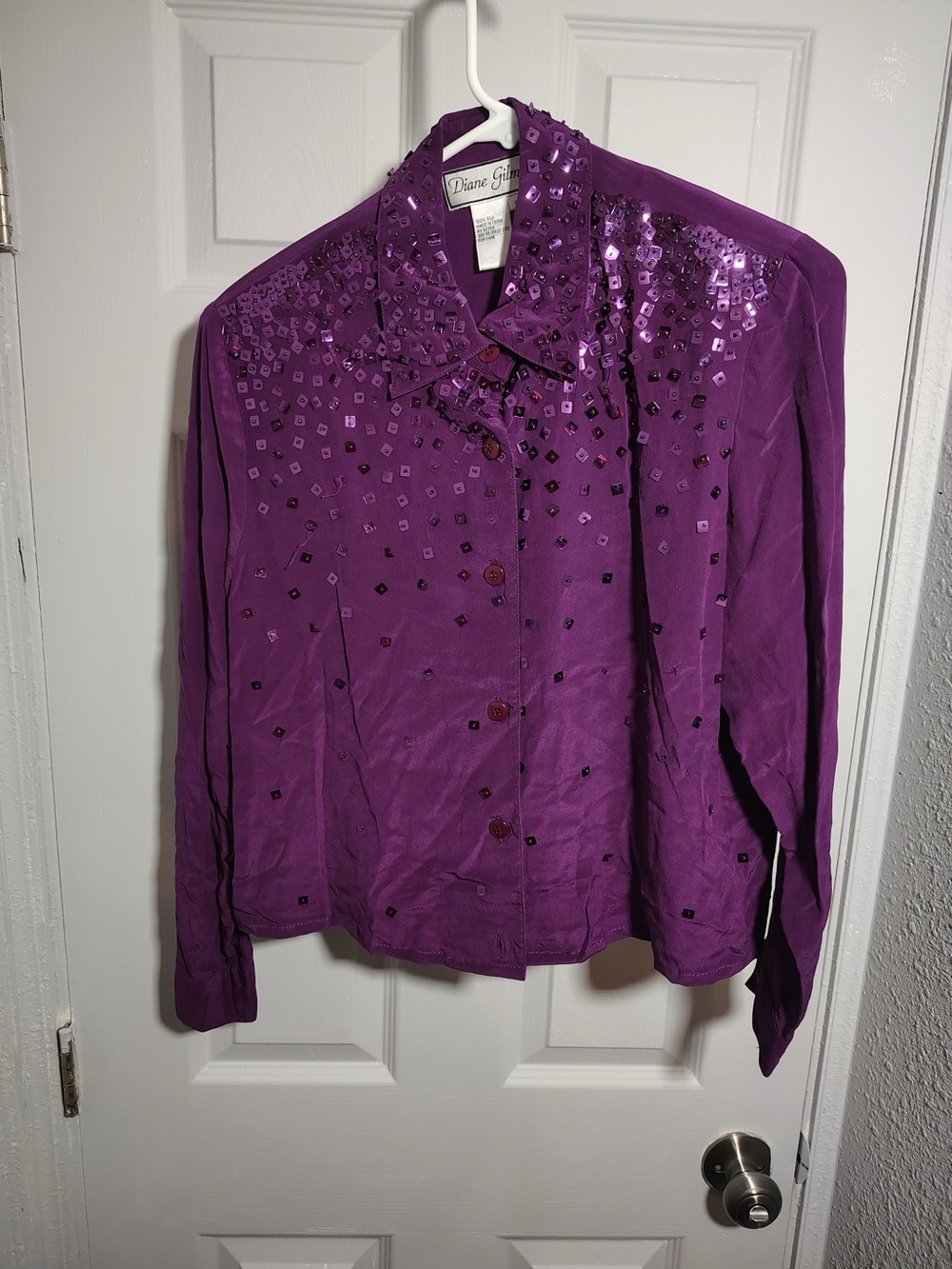 Diane Gilman Vibrant Purple Sequin-Embellished Button-Down Shirt